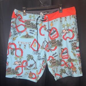 Volcom Men's Tropical Blue and Coral Board Swim Shorts Trunks
